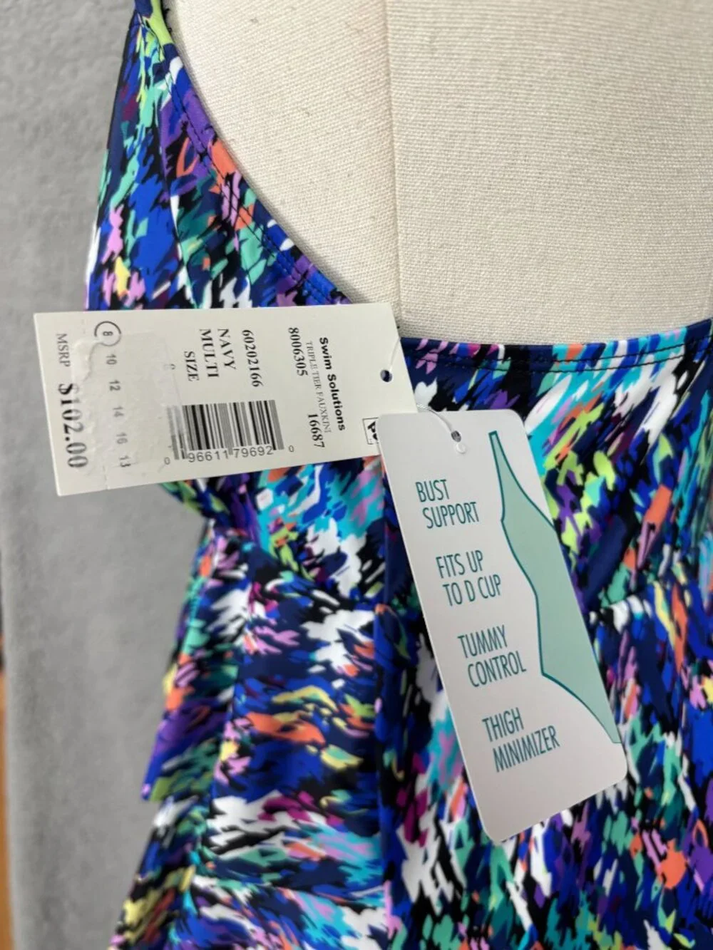 Swim Solutions Women's Printed Tiered Fauxkini One-Piece Swimsuit Size 8 NWT's. - Picture 7 of 8